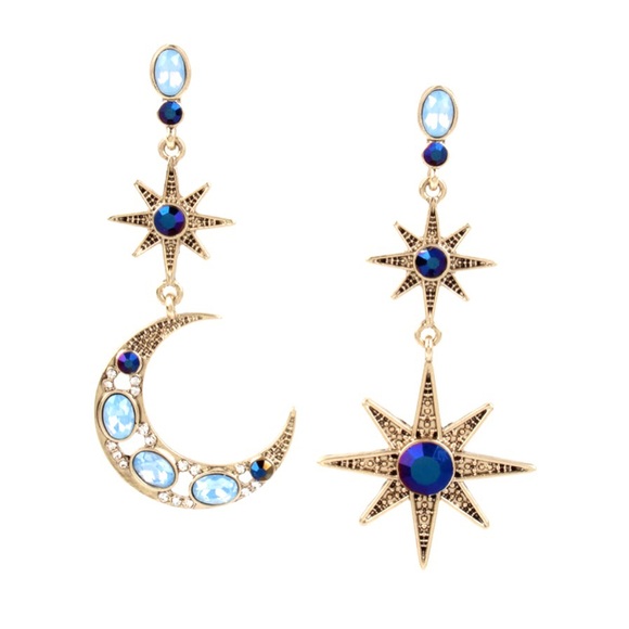 Betsey Johnson Jewelry - Betsey Johnson Celestial Star and Moon Mismatch Earrings NEW